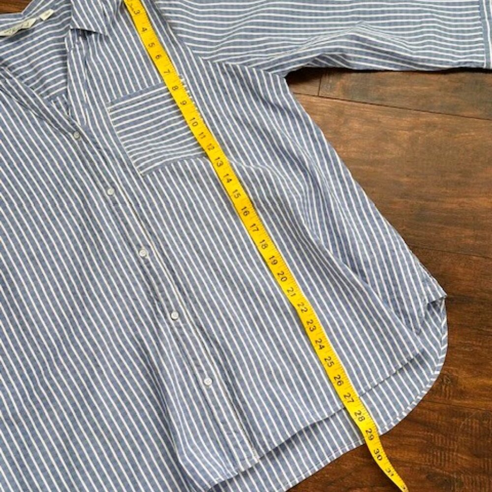 Caffé Marrakesh Blue White Striped Linen Blend Button Down Shirt Large - Picture 11 of 12